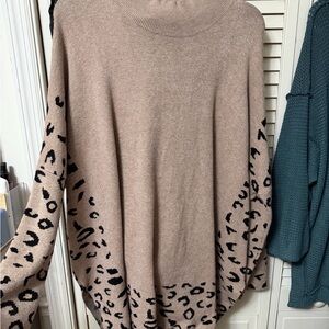 Beige Leopard-Print Drop-Shoulder Sweater